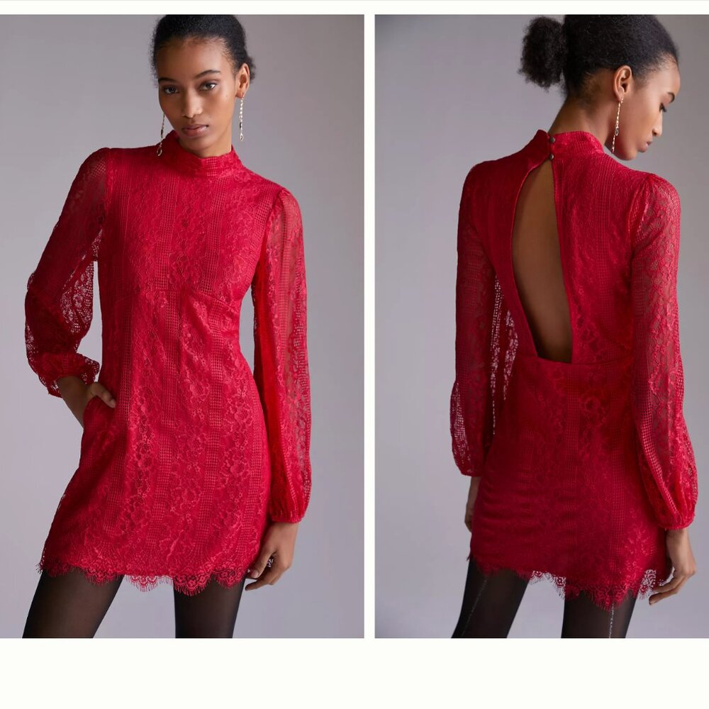 Anthropologie Maeve Open-Back Lace Mini Dress